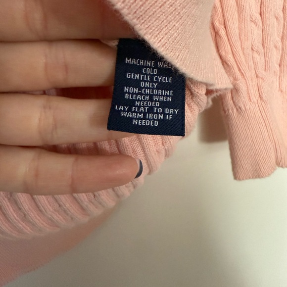 Chaps Light Pink V-Neck Cable Knit Sweater - Picture 5 of 6